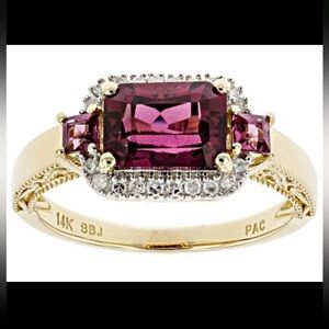 NEW 14k SOLID GOLD Rhodolite Garnet  White Diamond 14k Yellow Gold Halo …